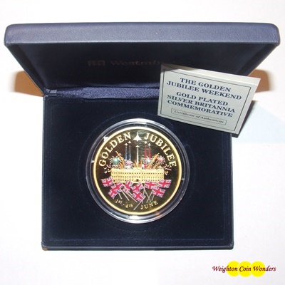 2002 5oz Silver Proof Gold Plated Coin - Golden Jubilee Weekend